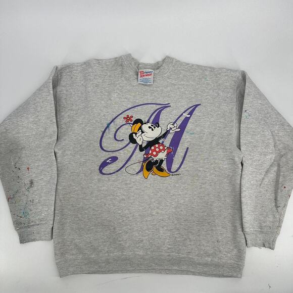 Vintage 1990s woman’s Mini Mouse Paint Splatter Sweatshirt gray faded large - Picture 5 of 6